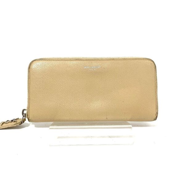 Saint Laurent (Authentic) Nude Beige Leather YSL Zippy Long Wallet w/ Box, VGUC - Picture 3 of 14